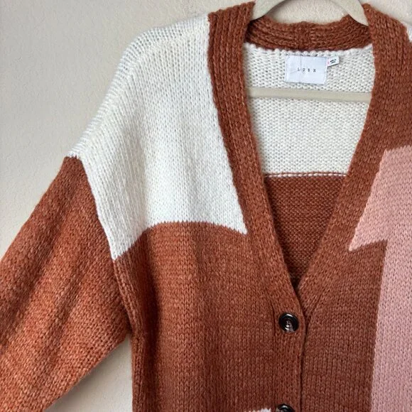 Lush Cozy Wool Blend Oversized Grandpa Colorblock Cardigan Sweater - Picture 3 of 12